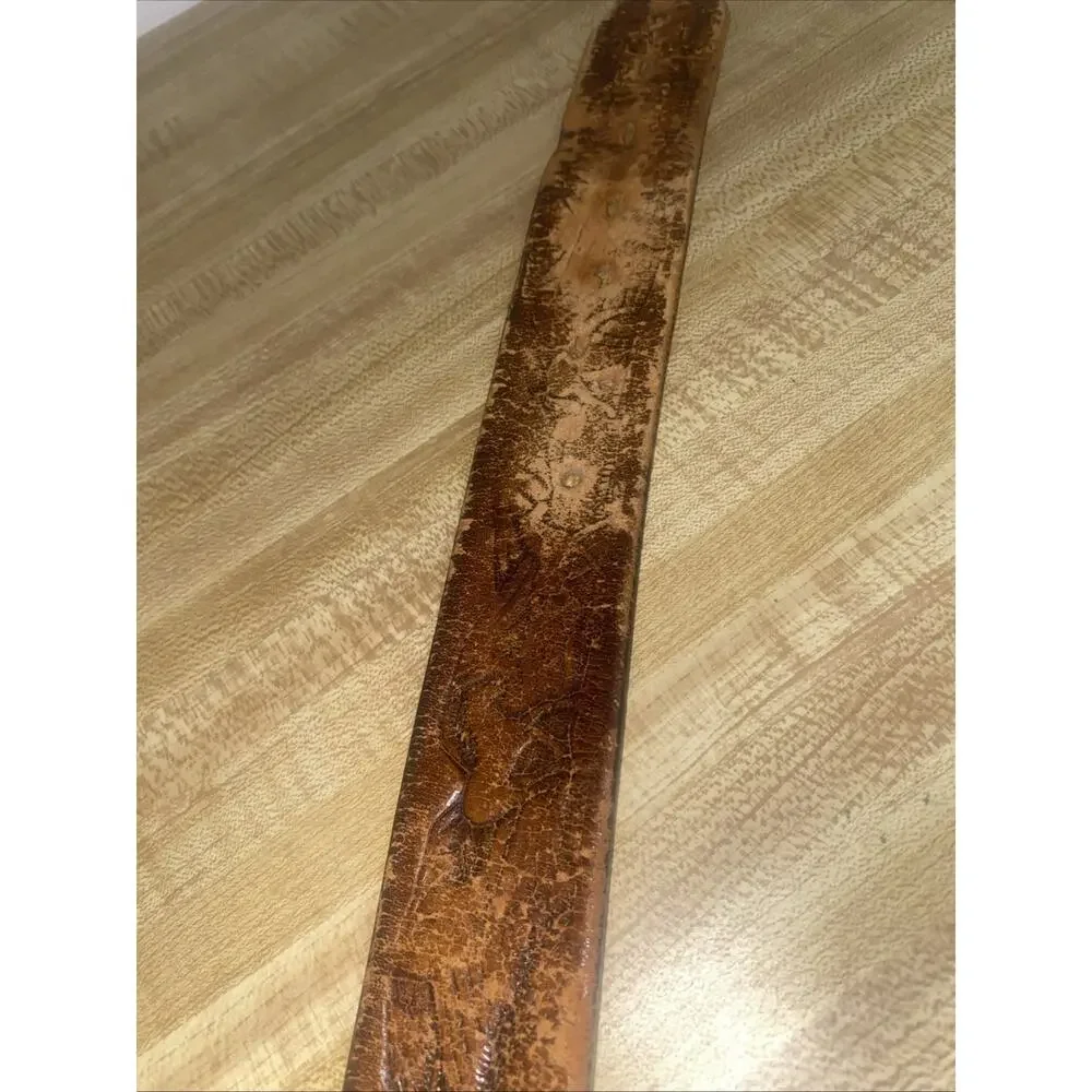 Vintage Western Hand Tooled Brown Leather Strap Horse Scene Belt Sz 36 Cowboy